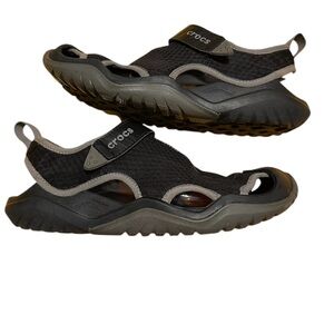 Crocs Swiftwater Mesh Shoes Mens 9 Deck Slip On Sport Sandals Adjustable Black